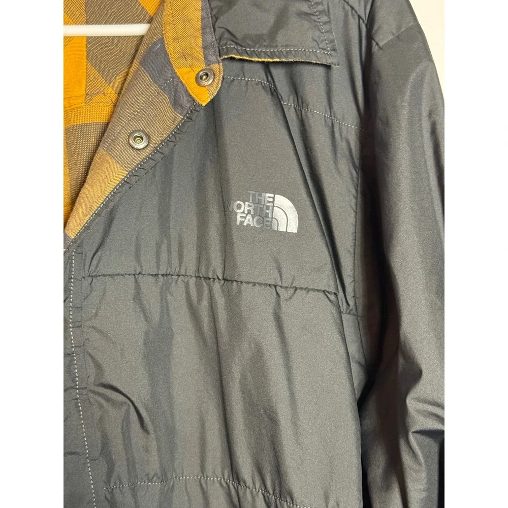 The North Face Reversible Quilted Jacket Mens Black Yellow Buffalo Plaid Flannel